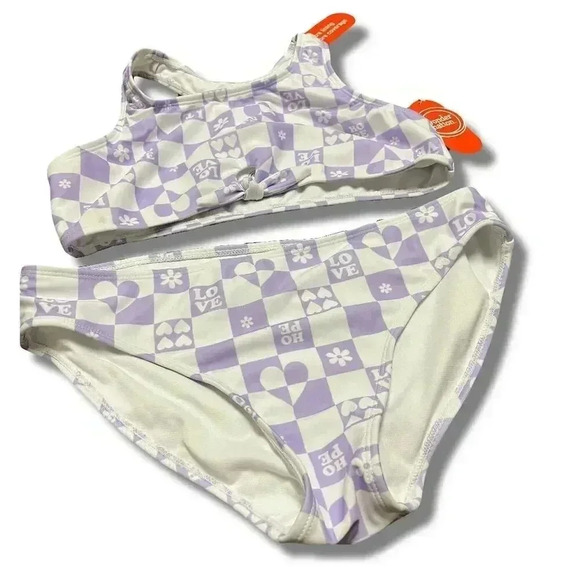 Wonder Nation Girl's Purple Checkered Tie Front Bikini XL 2 Piece - Picture 2 of 5